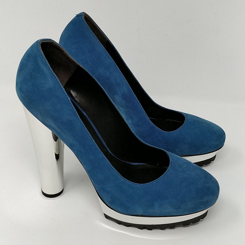 Pour La Victoire Platform Pumps Blue/Silver Size 8